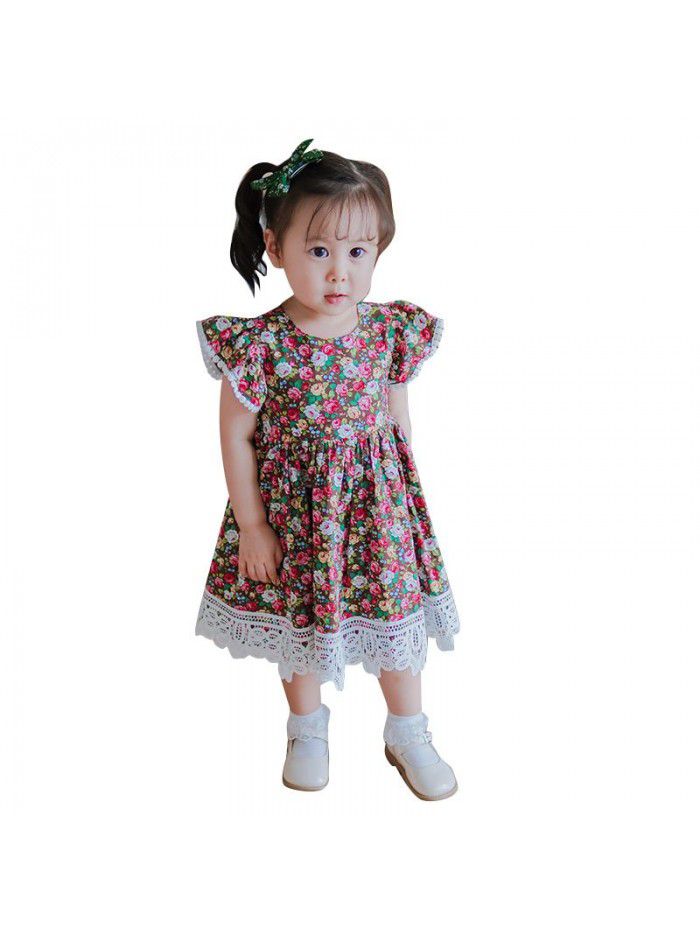 Broken flower children's skirt  summer European and American children's dress rural sleeveless princess skirt wholesale custom children's wear 