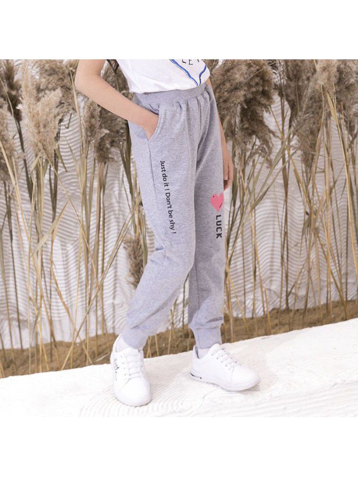 girls' casual pants autumn new children's pure cotton pants printed peach heart 