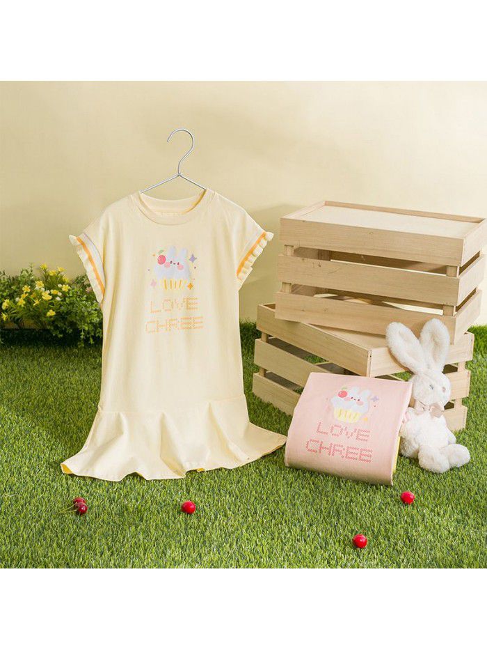 Girls' cotton dress Korean children's dress one hair generation baby summer  new children's printed skirt 