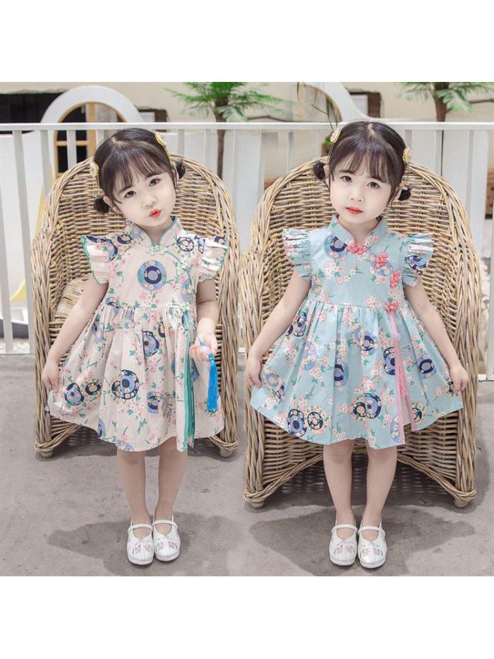 Girls' cheongsam dress  new baby's national style Hanfu children's Chinese style retro summer dress princess skirt 