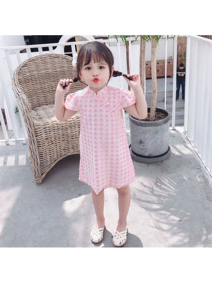Children's cheongsam summer thin girl's cheongsam skirt baby girl dress foreign style little girl princess skirt Chinese style 