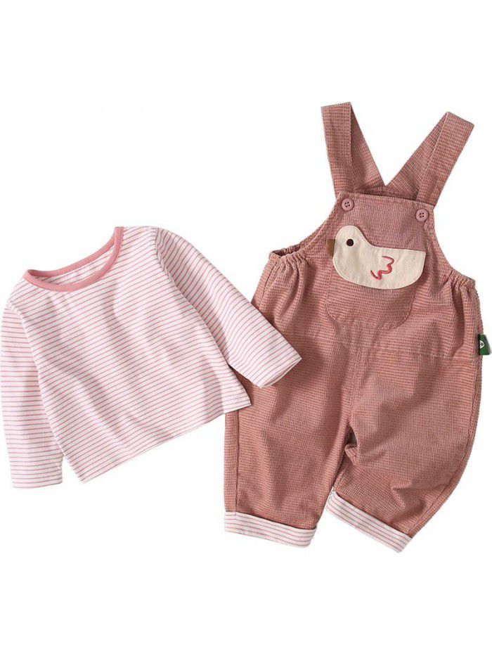 Amila children's  spring new baby girls' soft and lovely suspenders T-shirt girls' suit 