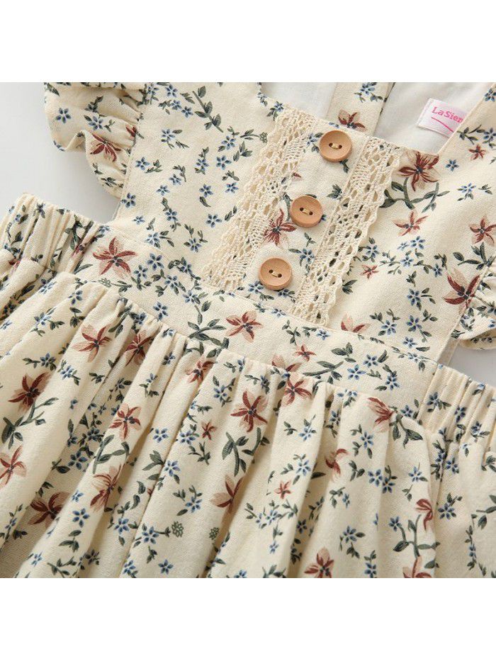 summer new children's dress European and American children's dress floral children's skirt medium length printed girl's dress 