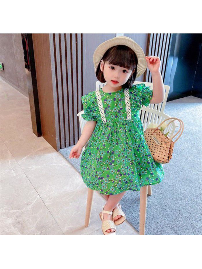 Girls' short sleeve floral Princess Dress  new summer dress 