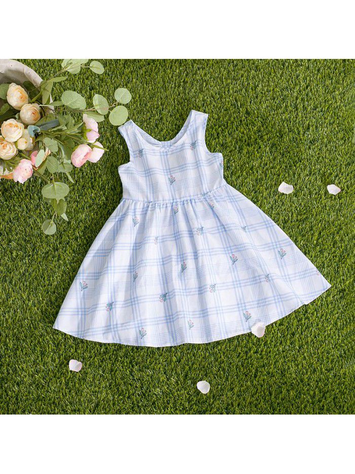 Girls' Printed Dress Korean children's wear one hair generation baby summer  new children's Plaid Skirt 