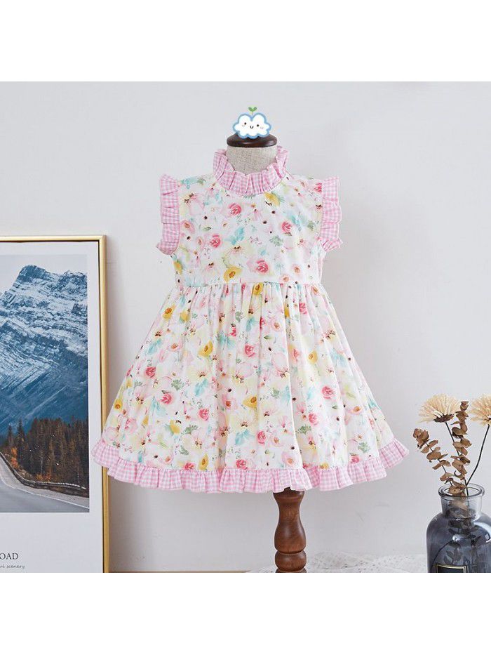Girls' dress European and American children's dress  new summer sleeveless floral skirt small fresh children's dress 