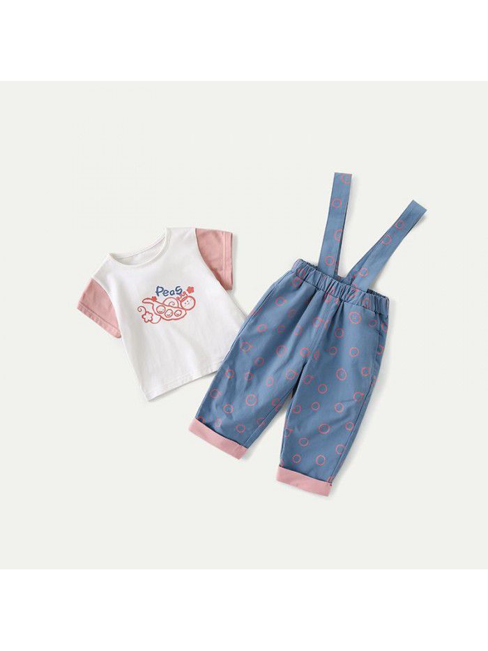 Amila girls' suspenders suit  new summer dress children's fashion baby two piece set 