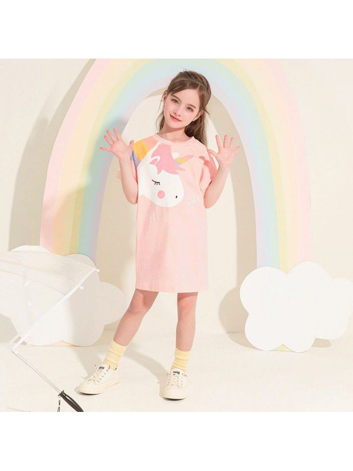 A new summer  children's T-shirt skirt cotton printed girl's dress 