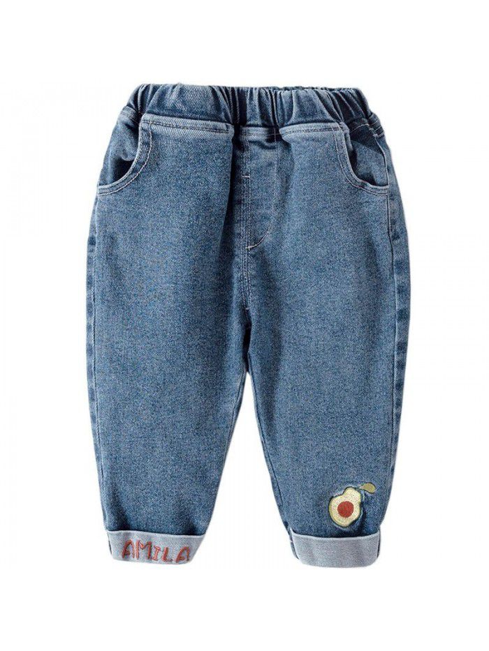 Baby girl jeans spring new 1-3 years old 2 baby clothes girl foreign style spring and autumn children's spring pants girl 
