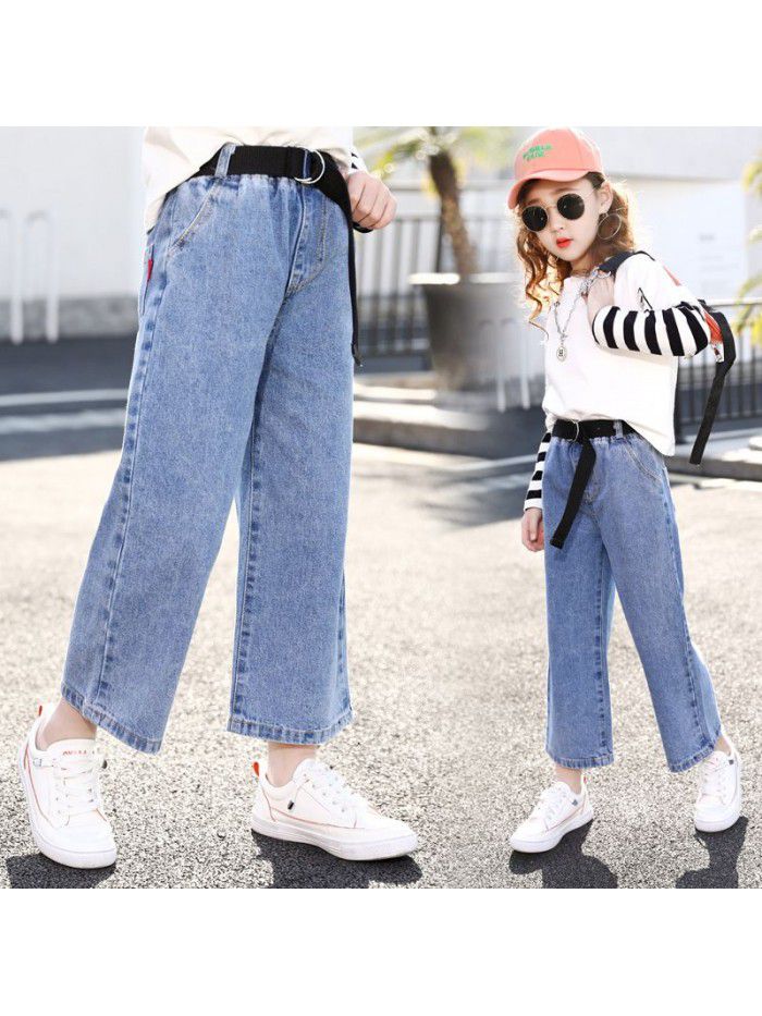 Girls' jeans wide leg pants Korean version  new Zhongda children's spring and autumn wear loose casual pants children's pants 