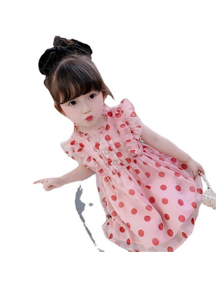 Girls' summer dress children's fashion wave dot skirt fashion baby Lace Chiffon Skirt Girl's net red princess skirt 