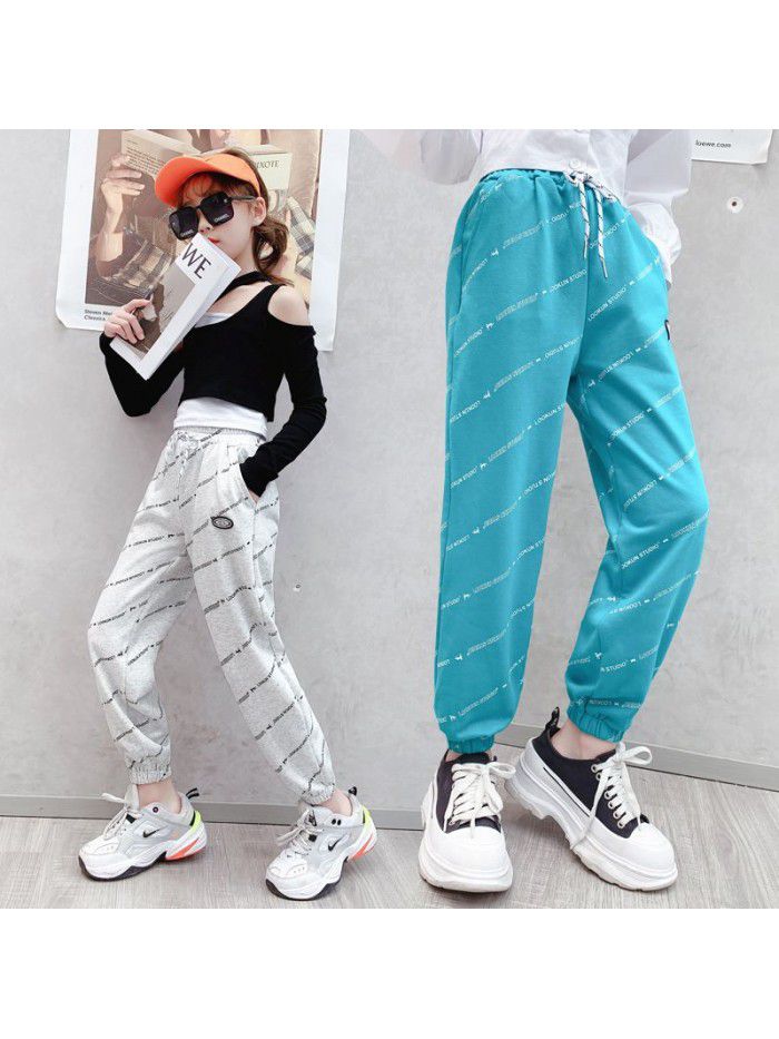Girls' pants spring and autumn  new style children's casual sports pants 