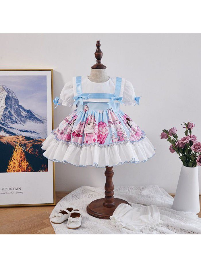 [factory]  summer girl's dress girl's skirt Lapel cartoon European and American children's skirt Spanish princess skirt 