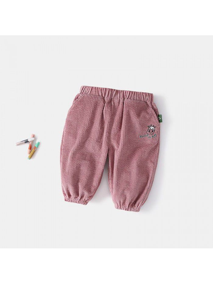 Amila children's clothing  spring new baby girls' casual pants girls' trousers spring corduroy 