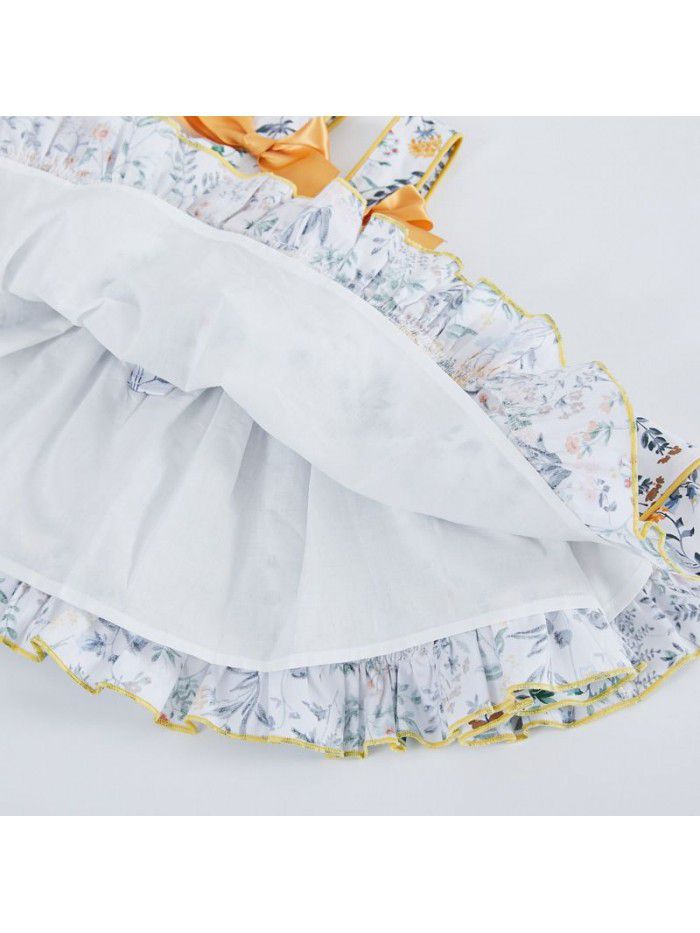 Printed strap skirt Spanish court style set cake skirt two piece children's dress high end customization 
