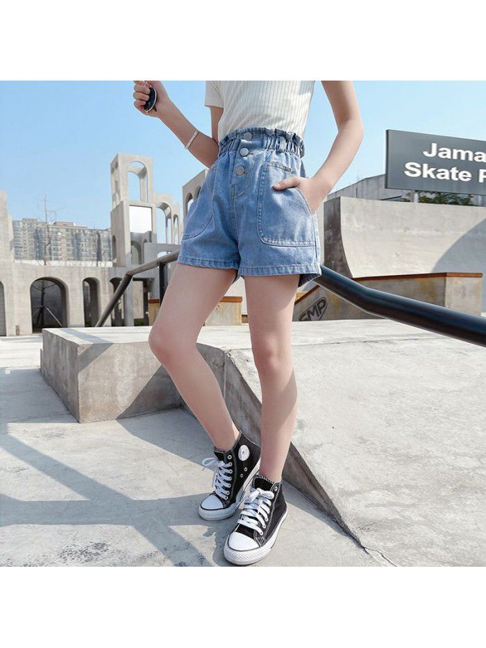 Girls' denim shorts summer wear  new style foreign style children's thin high waist children's summer flower bud hot pants 