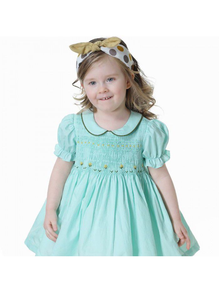 children's solid color children's skirt children's summer Princess Dress summer hand embroidered girl's dress 