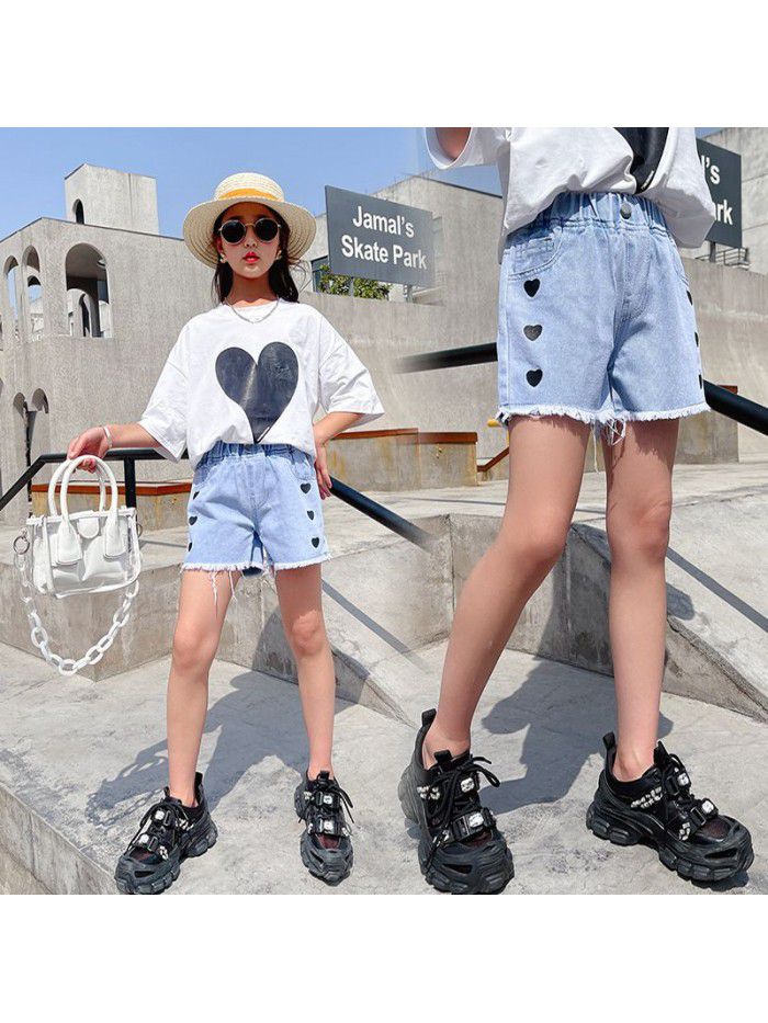 Girls' summer wear  new pants middle school children's summer fashion net red girl's foreign style summer Jeans Shorts 