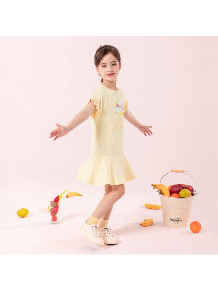 Girls' cotton dress Korean children's dress one hair generation baby summer  new children's printed skirt 