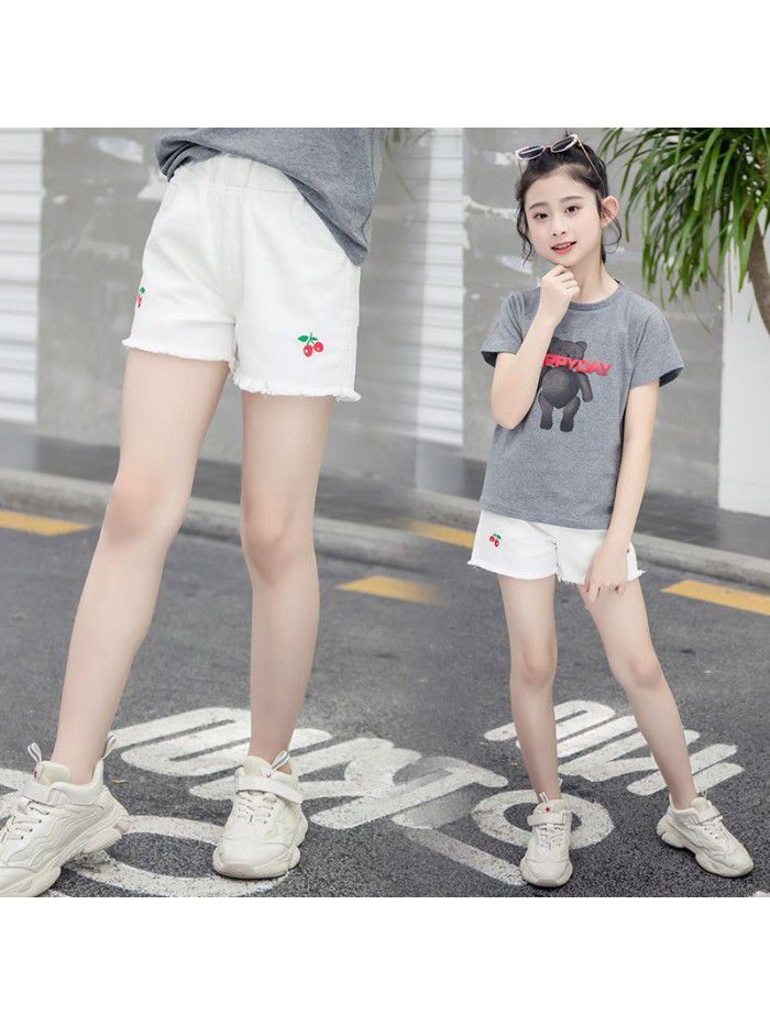 Girls' denim shorts summer wear  new Zhongda children's foreign style embroidery thin children's trousers Han banchao 