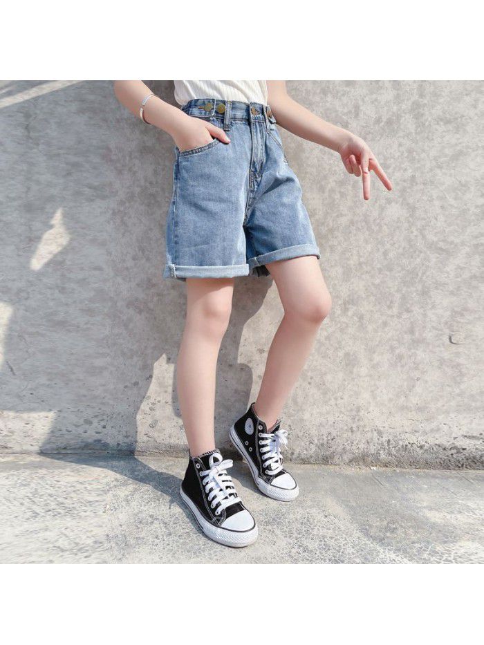 Girls' shorts  new summer wear thin children's baggy pants casual Capris middle and big children's foreign style pants 