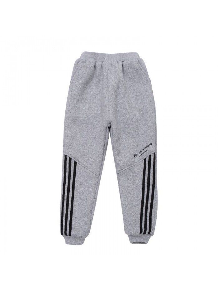 Girls' Plush pants children's men's autumn and winter three-layer Plush leisure sports warm trousers 