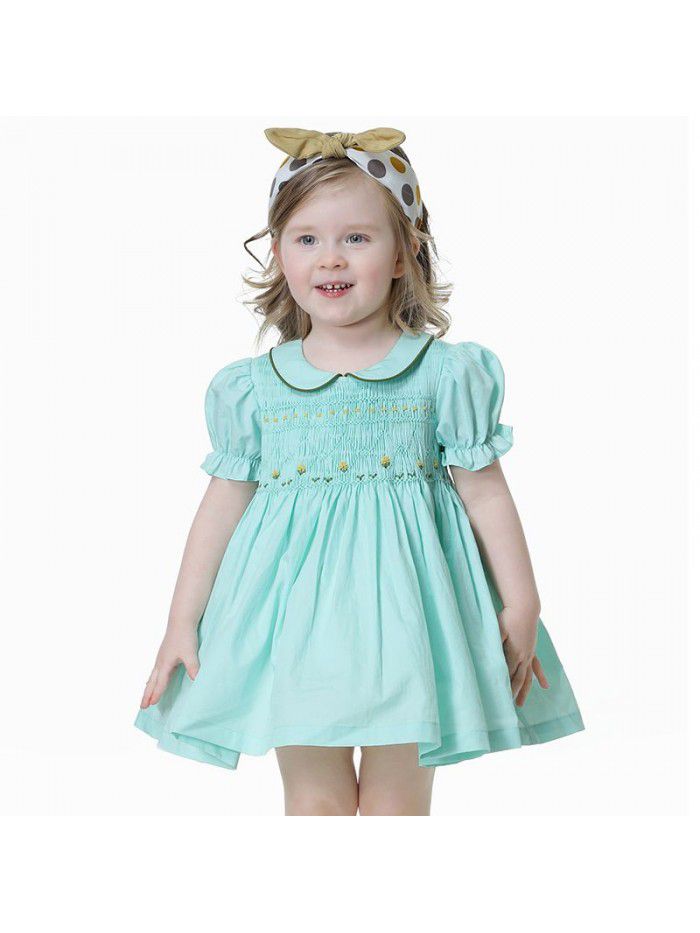 children's solid color children's skirt children's summer Princess Dress summer hand embroidered girl's dress 