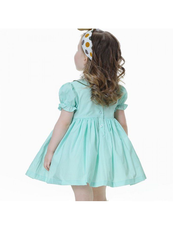 children's solid color children's skirt children's summer Princess Dress summer hand embroidered girl's dress 