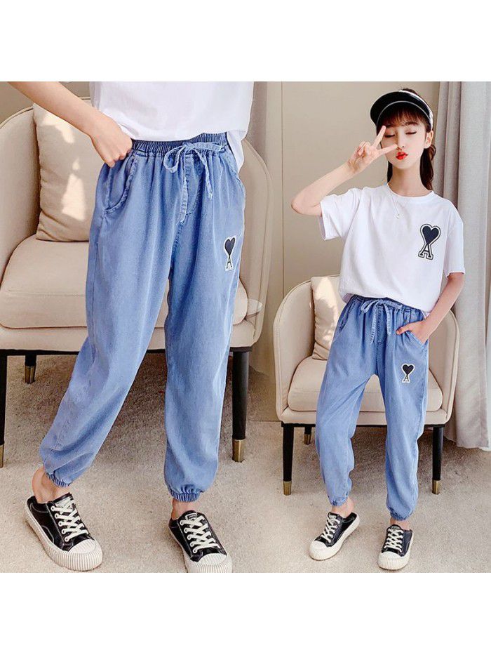 Children's anti mosquito pants thin summer boys and girls' baby lantern pants leisure sports long pants middle and large children's jeans 