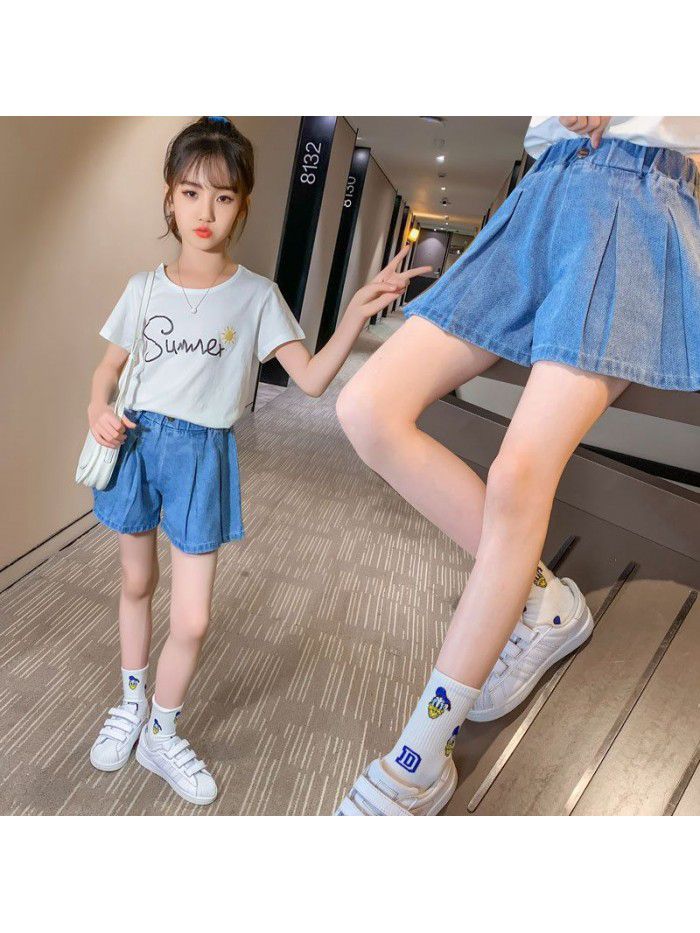 Girls' jeans skirt  new summer fashion children wear thin Jeans Skirt girls' Korean shorts 