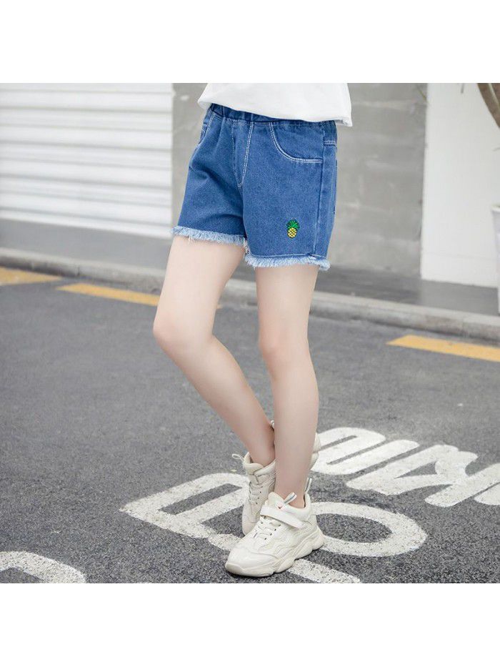 Girls' denim shorts summer wear  new Zhongda children's foreign style embroidery thin children's trousers Han banchao 