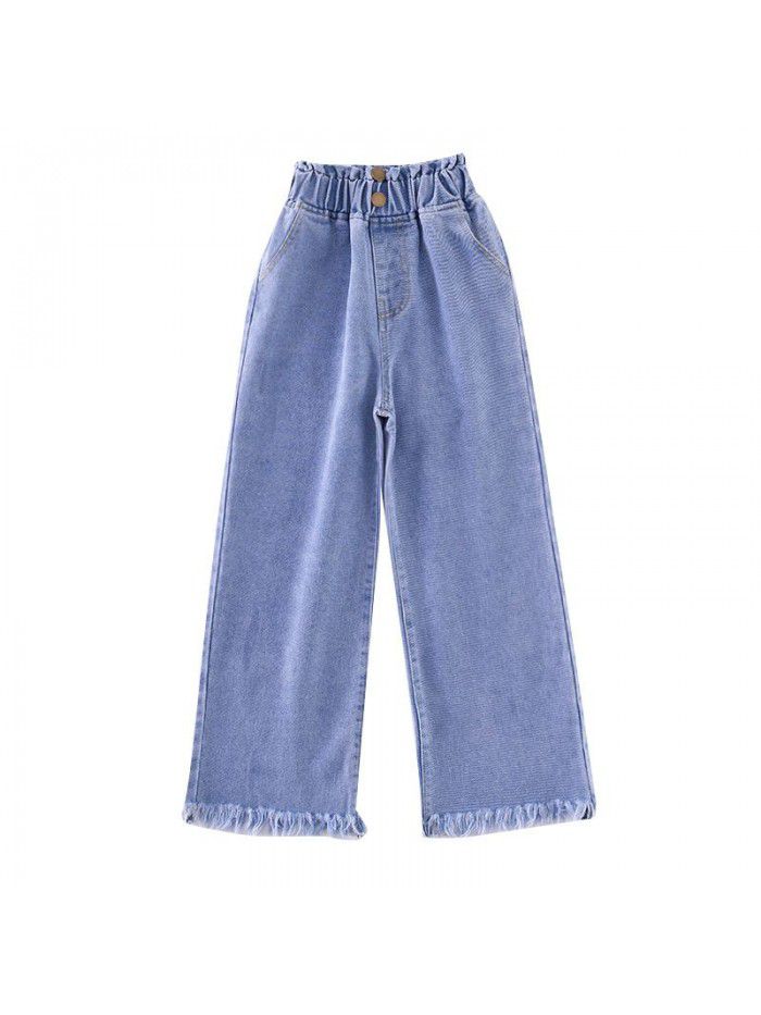 Girls' jeans spring and autumn dress foreign style loose spring straight wide leg pants spring middle school children's trousers children's trousers 