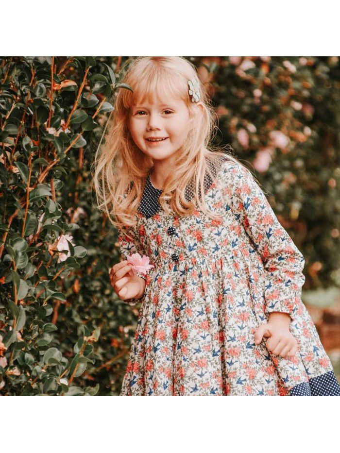  spring new girl's princess skirt long sleeve garden flower skirt children's dress foreign style children's dress 