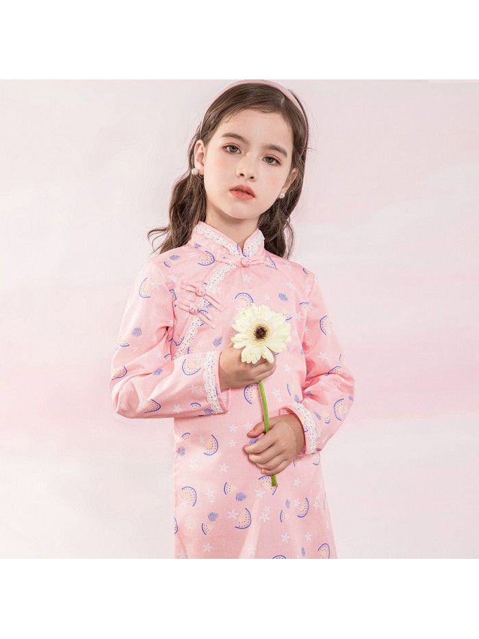 A new hair generation children's dress spring  children's skirt printed cheongsam girl's dress 