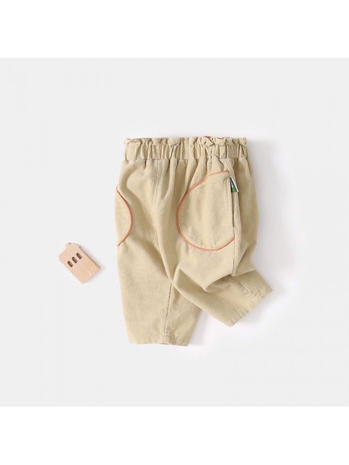 Amila children's  spring new baby cotton comfortable fashion versatile corduroy casual pants 