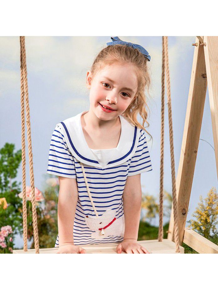 Girls' Navy Dress Korean children's clothing one hair generation baby summer  new children's Cotton Skirt 