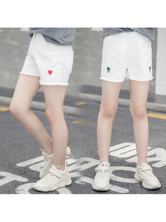 Girls' denim shorts summer wear  new Zhongda children's foreign style embroidery thin children's trousers Han banchao 