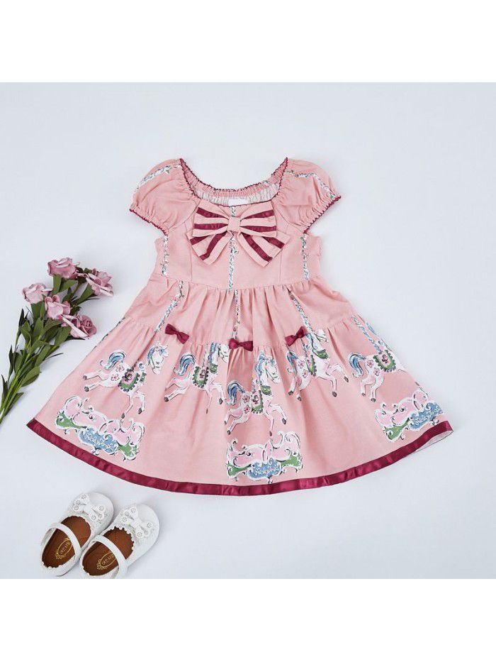 summer new children's printed short sleeve dress, European and American children's princess skirt 