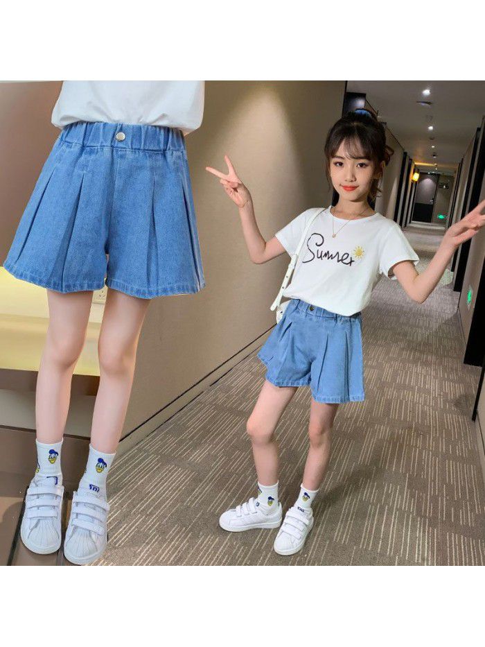 Girls' jeans skirt  new summer fashion children wear thin Jeans Skirt girls' Korean shorts 