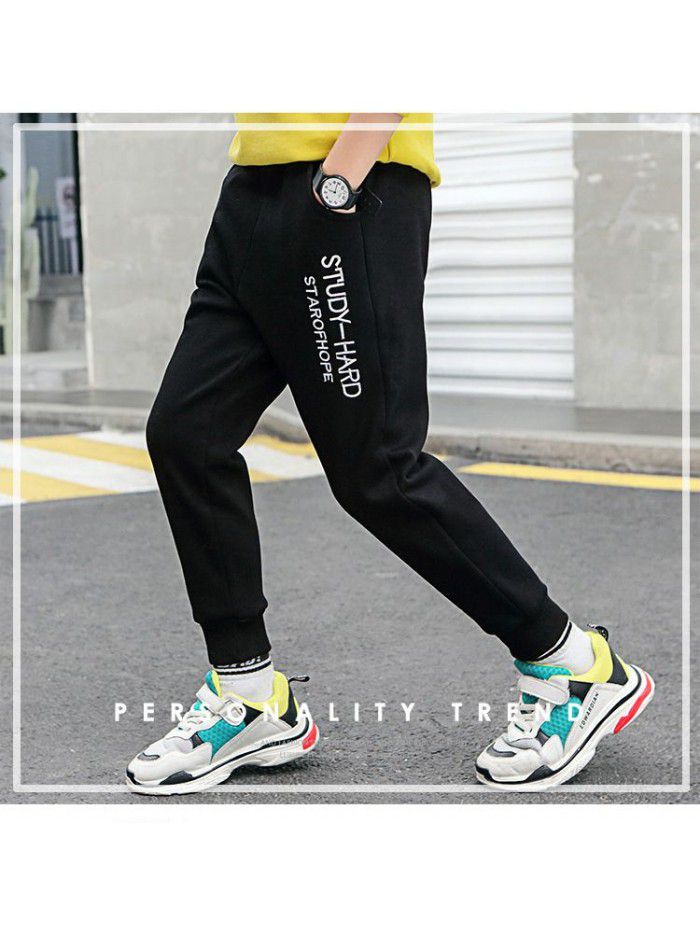 Boys' sports pants spring and autumn  new casual pants children's pants Korean embroidered English pants 
