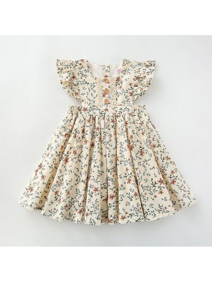 summer new children's dress European and American children's dress floral children's skirt medium length printed girl's dress 