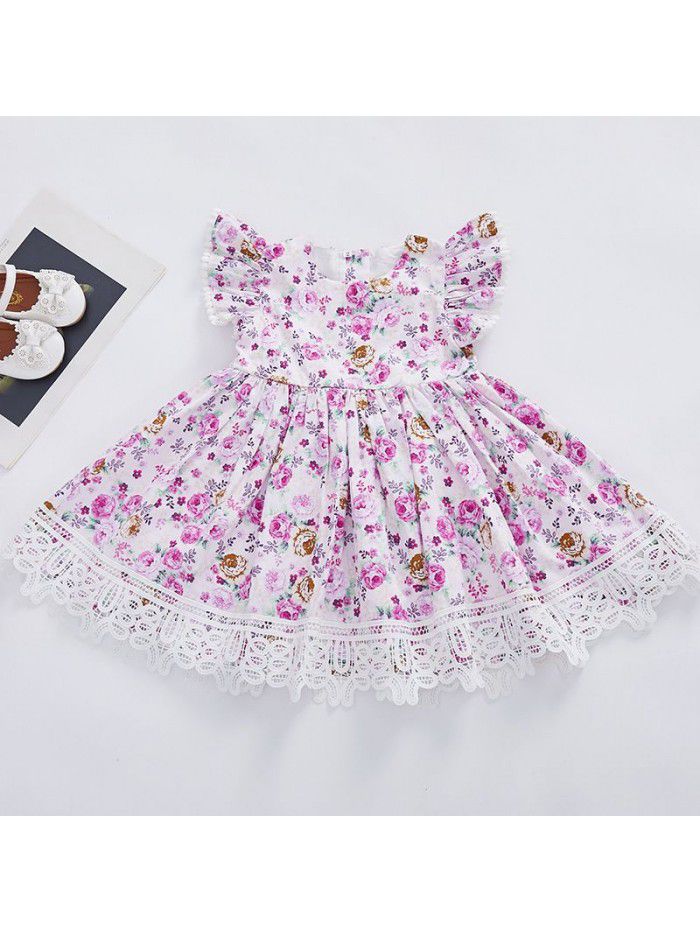 Broken flower children's skirt  summer European and American children's dress rural sleeveless princess skirt wholesale custom children's wear 