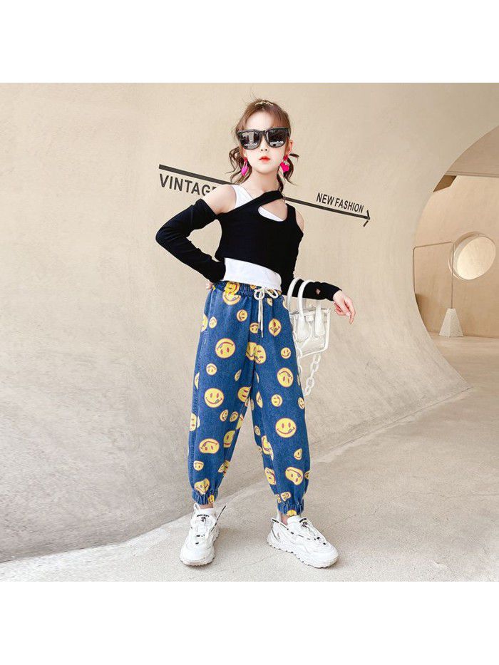 Girls' pants  new children's jeans spring and autumn loose fried street fashion 