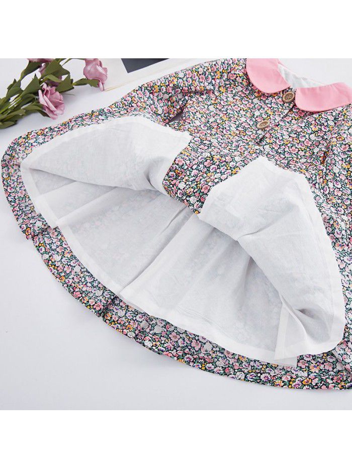 Ins spring children's dress new European and American girls' spring floral dress long sleeve printed children's dress cotton 