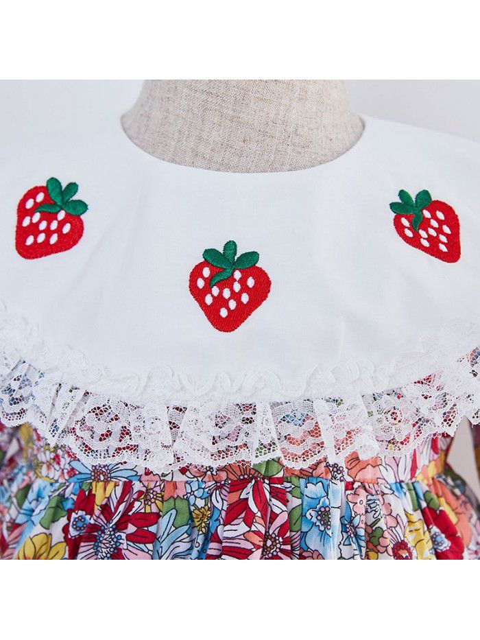 Spring girl's long sleeve Printed Dress with big Lapel embroidery children's Princess Dress 