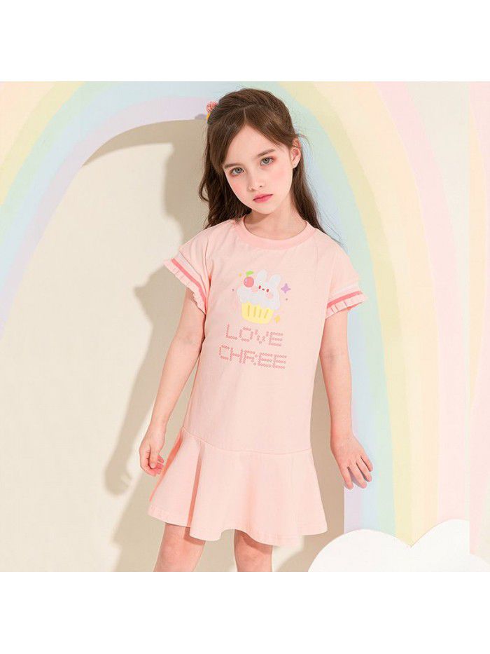 Girls' cotton dress Korean children's dress one hair generation baby summer  new children's printed skirt 