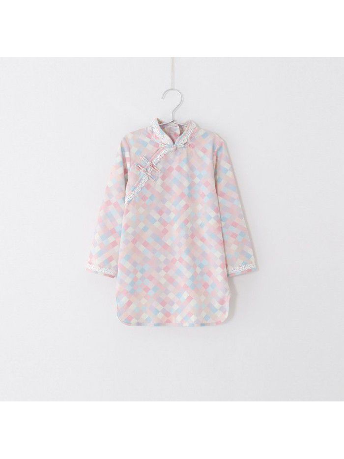 A new hair generation children's dress spring  children's skirt printed cheongsam girl's dress 