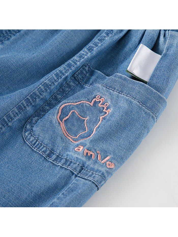 Amila  summer thin children's jeans legged pants baby girl elastic casual pants 0-5 years old 