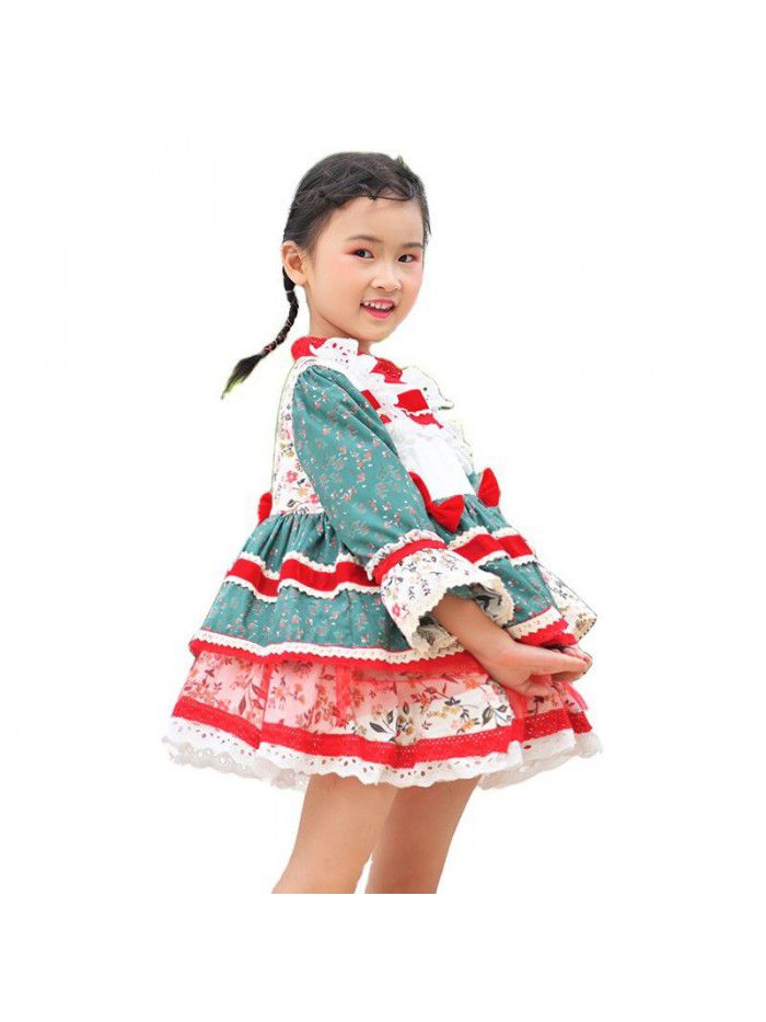 Spanish princess skirt Lolita Plush children's dress pompous skirt printed Lolita girls' new year dress 