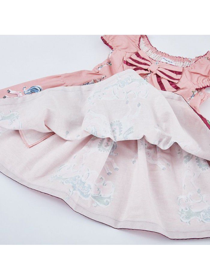summer new children's printed short sleeve dress, European and American children's princess skirt 